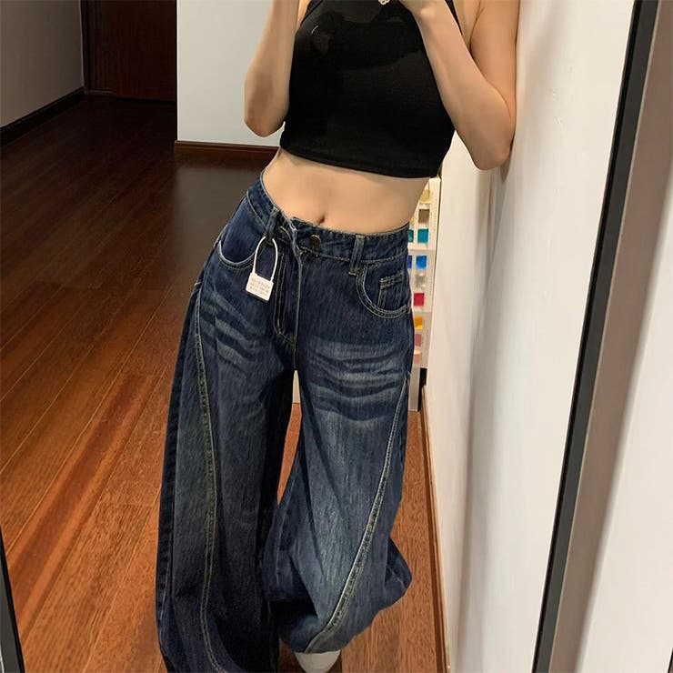 ゆるカワコーデ☆レトロデニムパンツゆったり鎌型ワイドロングパンツ | 17kg | 詳細画像2 