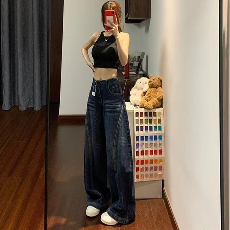 ゆるカワコーデ☆レトロデニムパンツゆったり鎌型ワイドロングパンツ | 17kg | 詳細画像4 