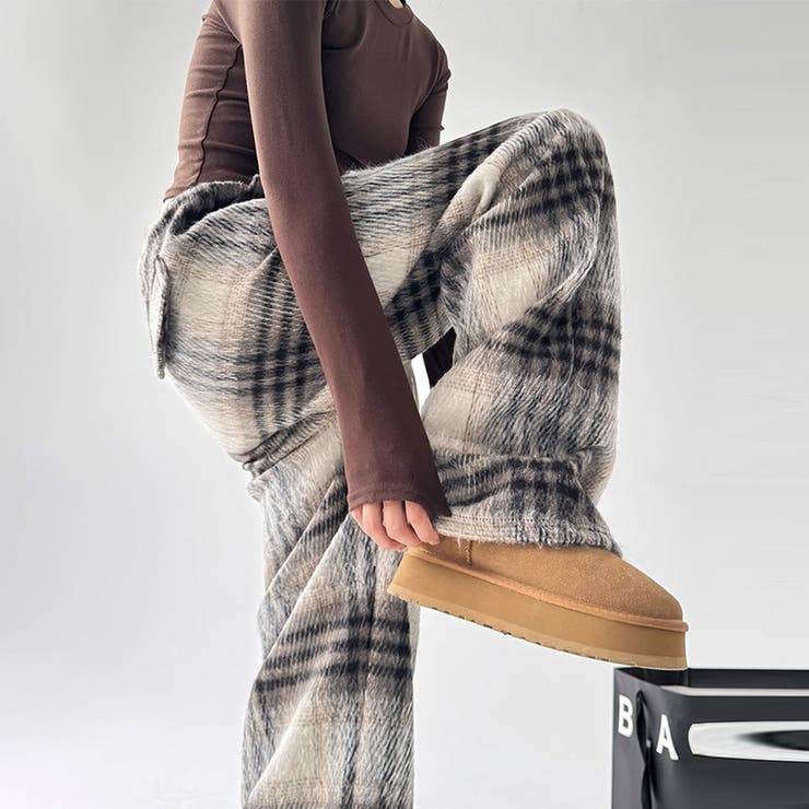 ゆるカワコーデ☆ウール混チェックパンツストレートロングパンツ | 17kg | 詳細画像2 