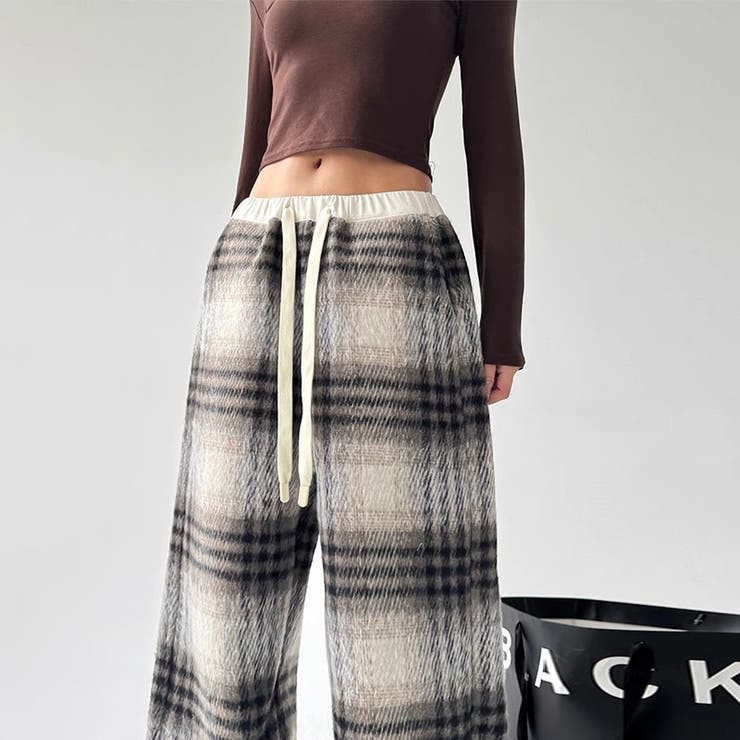 ゆるカワコーデ☆ウール混チェックパンツストレートロングパンツ | 17kg | 詳細画像6 