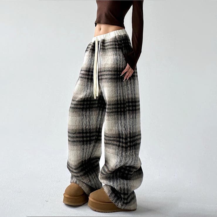 ゆるカワコーデ☆ウール混チェックパンツストレートロングパンツ | 17kg | 詳細画像8 