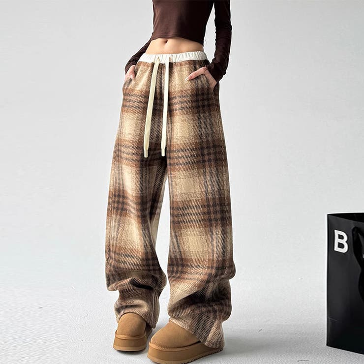 ゆるカワコーデ☆ウール混チェックパンツストレートロングパンツ | 17kg | 詳細画像12 