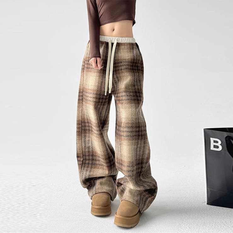 ゆるカワコーデ☆ウール混チェックパンツストレートロングパンツ | 17kg | 詳細画像13 