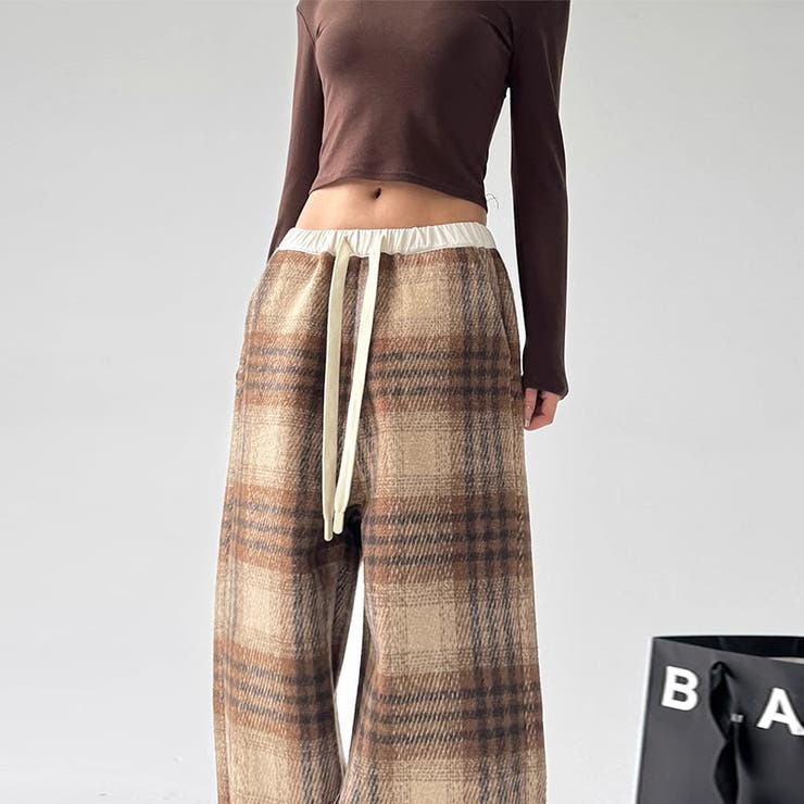 ゆるカワコーデ☆ウール混チェックパンツストレートロングパンツ | 17kg | 詳細画像14 