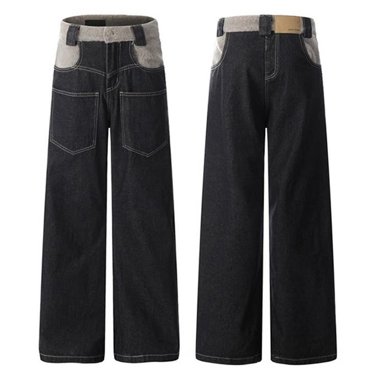 ゆるカワコーデ☆反転着用風パッチワークデニムゆったり弧形セミフレアロングパンツ | 17kg | 詳細画像10 