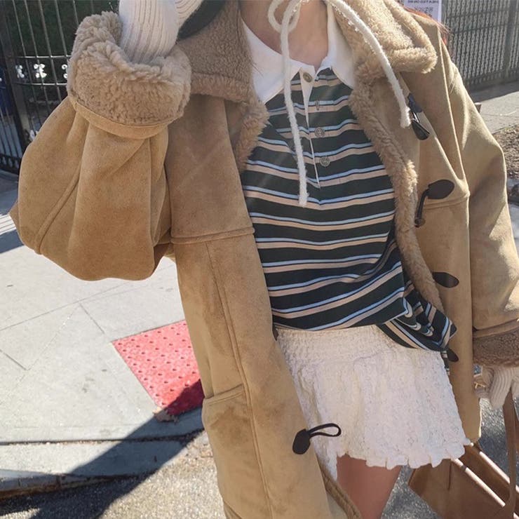 ゆるカワコーデ☆牛角ボタンミドル丈粒感ボアムートン風コート | 17kg | 詳細画像7 