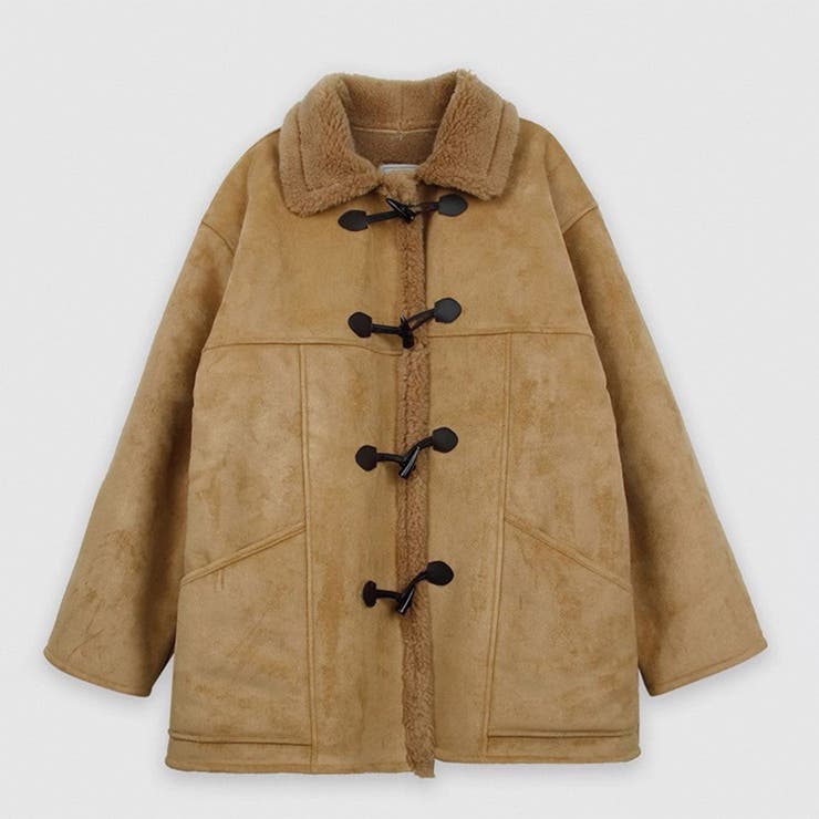 ブラウン | ゆるカワコーデ☆牛角ボタンミドル丈粒感ボアムートン風コート | 17kg