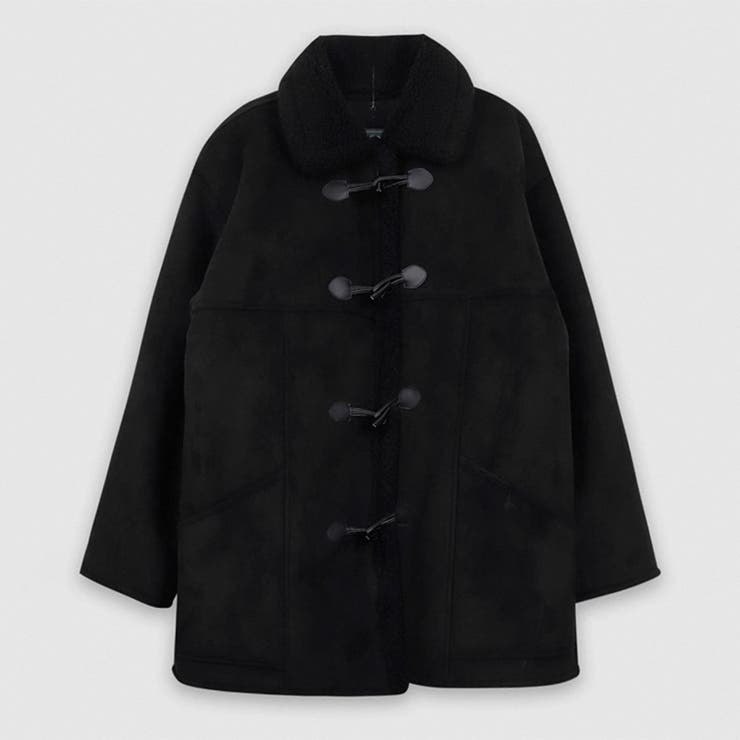 ブラック | ゆるカワコーデ☆牛角ボタンミドル丈粒感ボアムートン風コート | 17kg