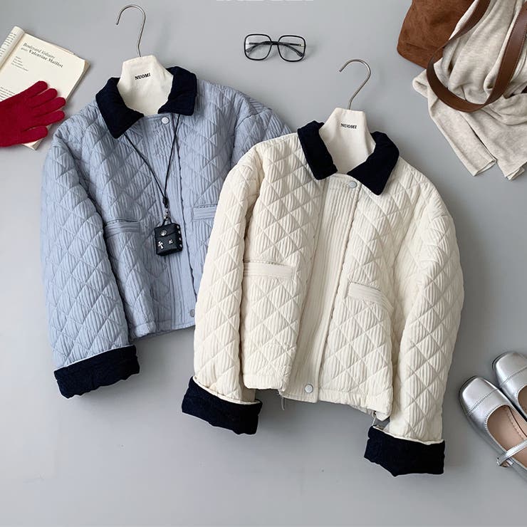 ゆるカワコーデ ダイヤキルト中綿ジャケットショート丈コーデュロイ切替中綿アウター | 17kg | 詳細画像1 