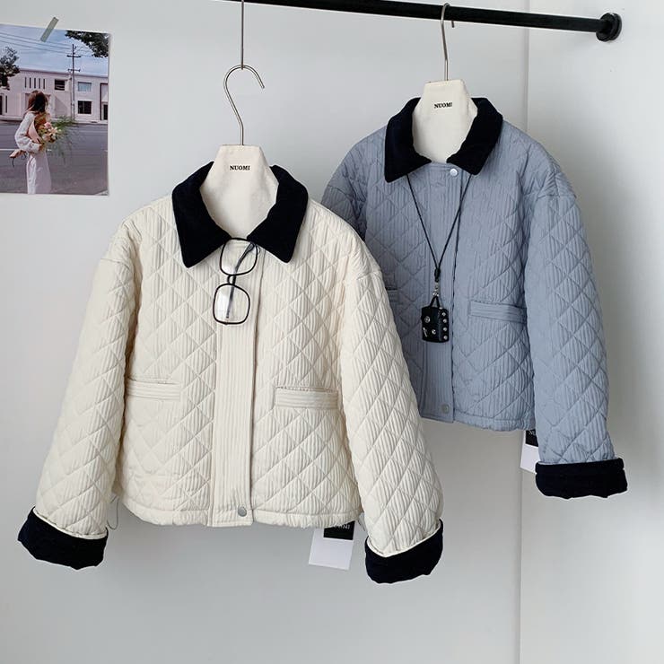 ゆるカワコーデ ダイヤキルト中綿ジャケットショート丈コーデュロイ切替中綿アウター | 17kg | 詳細画像2 