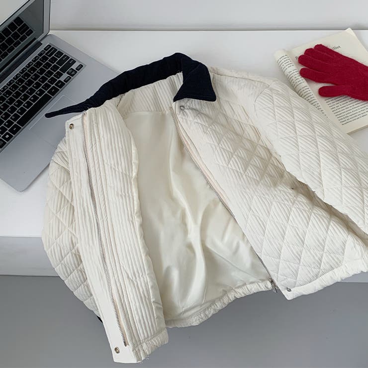 ゆるカワコーデ ダイヤキルト中綿ジャケットショート丈コーデュロイ切替中綿アウター | 17kg | 詳細画像3 