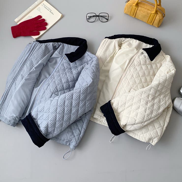 ゆるカワコーデ ダイヤキルト中綿ジャケットショート丈コーデュロイ切替中綿アウター | 17kg | 詳細画像9 