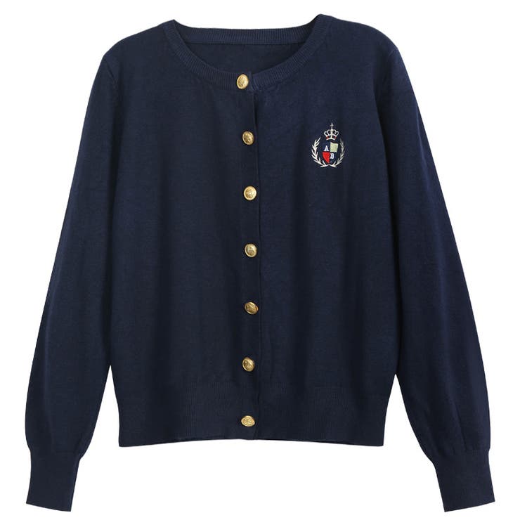 ネイビー | ミレニアル学園風☆刺繍クルーネックニットカーディガンアウターニットトップス | 17kg