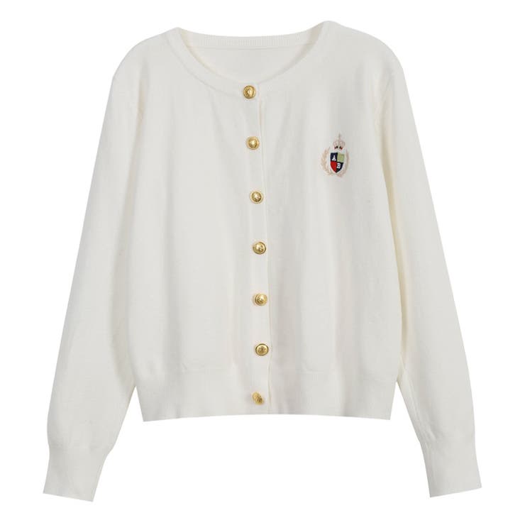 ホワイト | ミレニアル学園風☆刺繍クルーネックニットカーディガンアウターニットトップス | 17kg