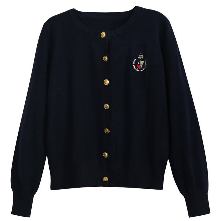 ブラック | ミレニアル学園風☆刺繍クルーネックニットカーディガンアウターニットトップス | 17kg