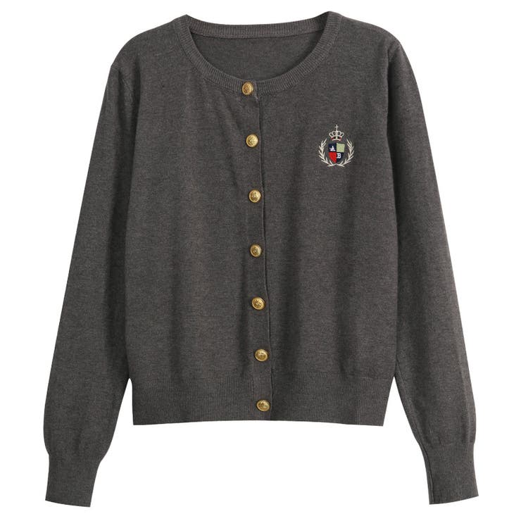 グレー | ミレニアル学園風☆刺繍クルーネックニットカーディガンアウターニットトップス | 17kg