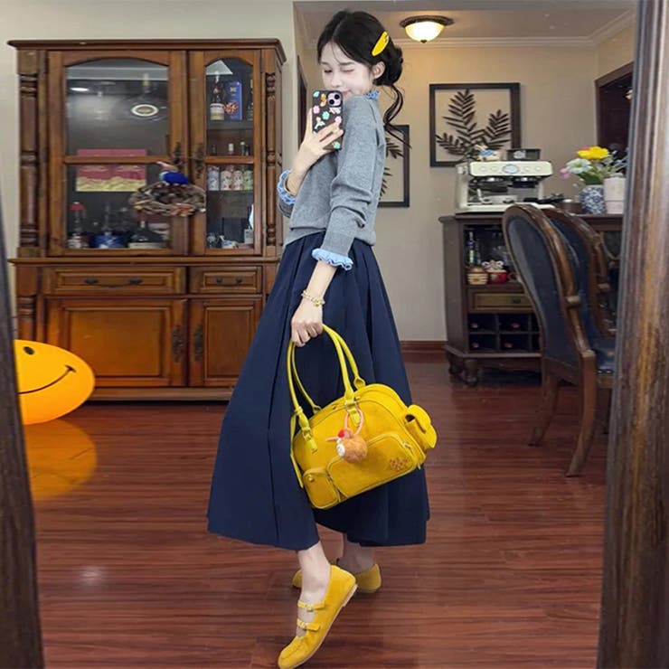 甘辛系ガールズ☆グレー木目フリル立ち襟ニットカーディガン長袖トップス | 17kg | 詳細画像5 