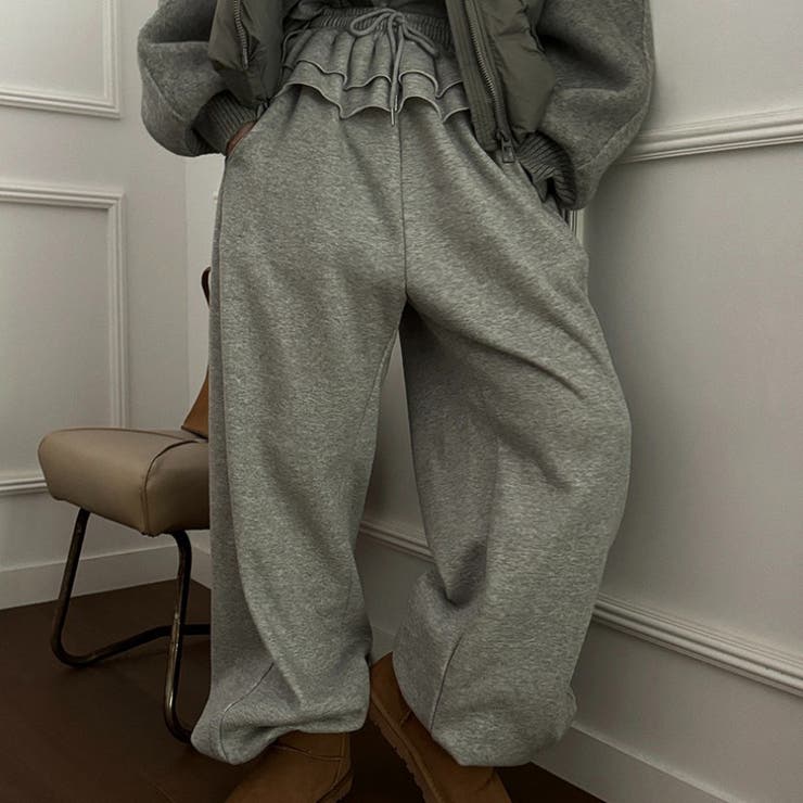 ゆるカワコーデ☆裏起毛裾フリル風フェイクレイヤードスウェットパンツワイドパンツ | 17kg | 詳細画像2 