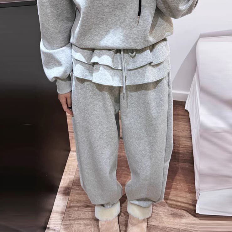 ゆるカワコーデ☆裏起毛裾フリル風フェイクレイヤードスウェットパンツワイドパンツ | 17kg | 詳細画像7 