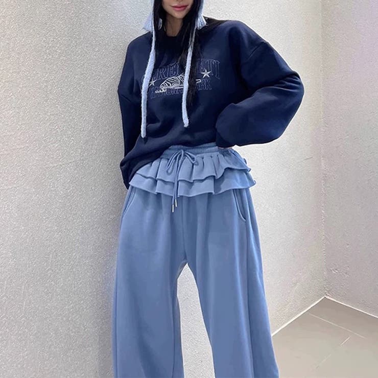 ゆるカワコーデ☆裏起毛裾フリル風フェイクレイヤードスウェットパンツワイドパンツ | 17kg | 詳細画像8 