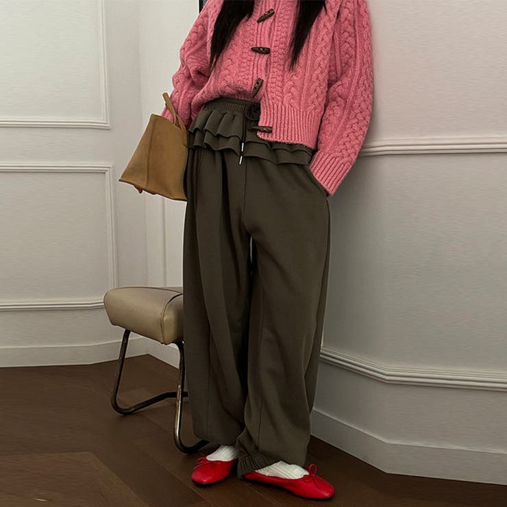 ゆるカワコーデ☆裏起毛裾フリル風フェイクレイヤードスウェットパンツワイドパンツ | 17kg | 詳細画像11 