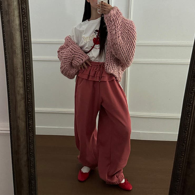 ゆるカワコーデ☆裏起毛裾フリル風フェイクレイヤードスウェットパンツワイドパンツ | 17kg | 詳細画像12 