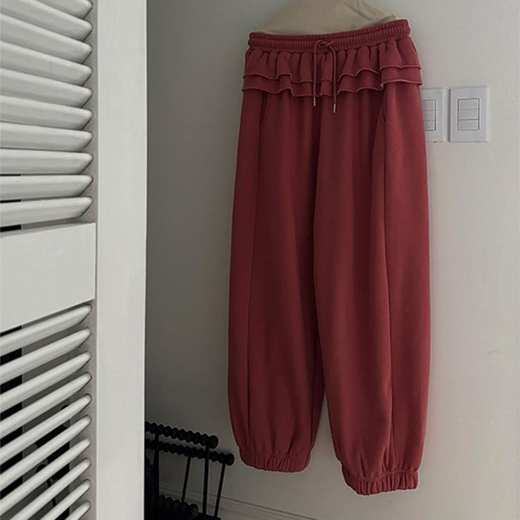 ゆるカワコーデ☆裏起毛裾フリル風フェイクレイヤードスウェットパンツワイドパンツ | 17kg | 詳細画像15 