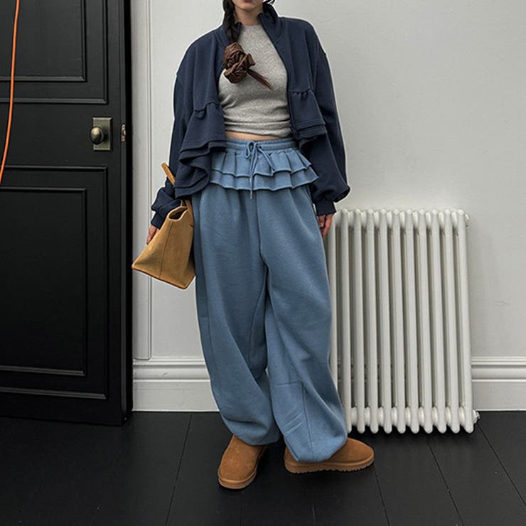 ゆるカワコーデ☆裏起毛裾フリル風フェイクレイヤードスウェットパンツワイドパンツ | 17kg | 詳細画像17 