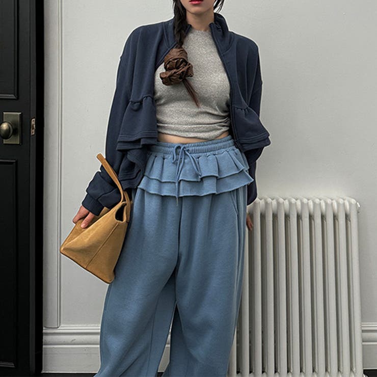 ゆるカワコーデ☆裏起毛裾フリル風フェイクレイヤードスウェットパンツワイドパンツ | 17kg | 詳細画像18 