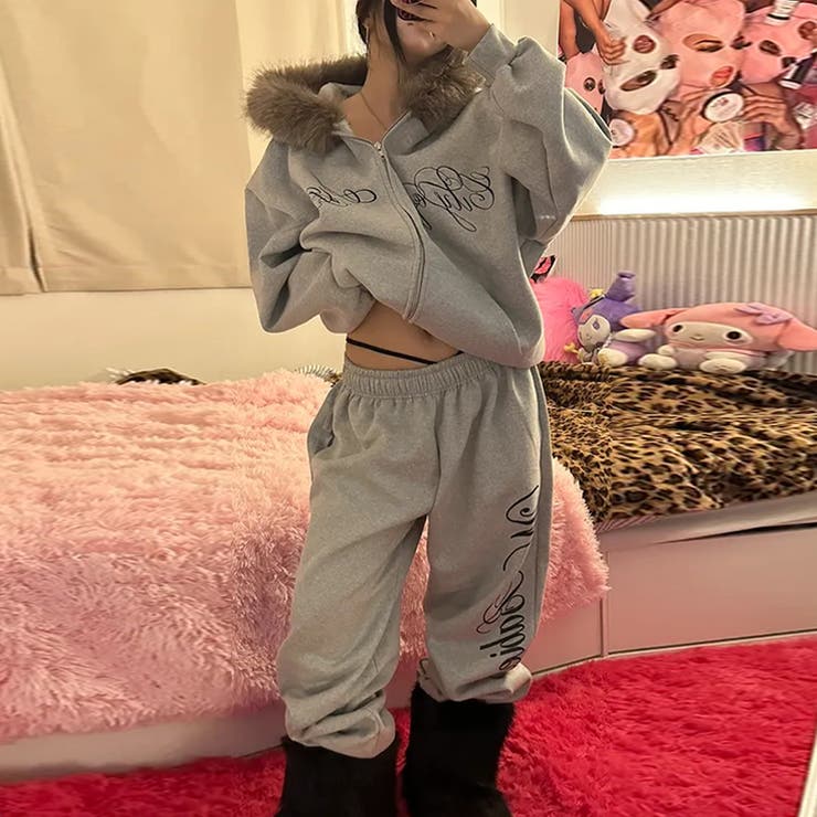 甘辛系ガールズ☆保温裏起毛！大きめファー付き英字ジップパーカーアウター | 17kg | 詳細画像10 