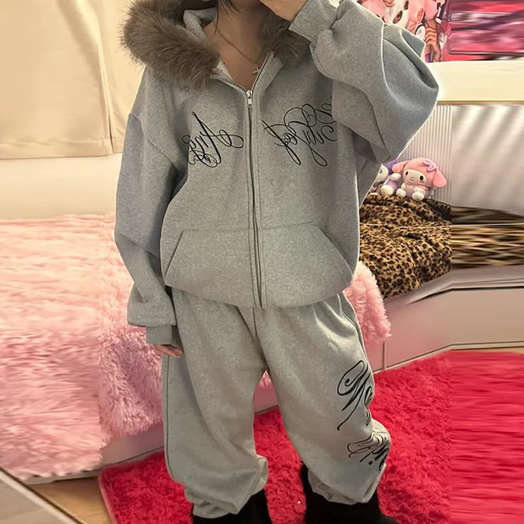 甘辛系ガールズ☆保温裏起毛！大きめファー付き英字ジップパーカーアウター | 17kg | 詳細画像12 