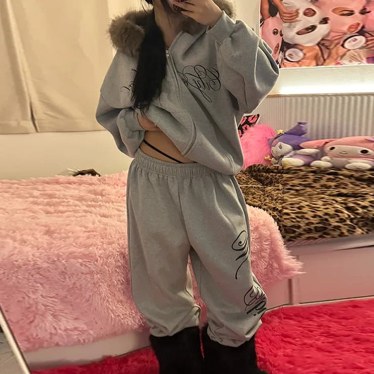 甘辛系ガールズ☆保温裏起毛！大きめファー付き英字ジップパーカーアウター | 17kg | 詳細画像15 