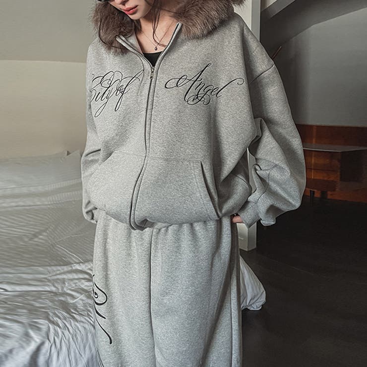 甘辛系ガールズ☆保温裏起毛！大きめファー付き英字ジップパーカーアウター | 17kg | 詳細画像17 