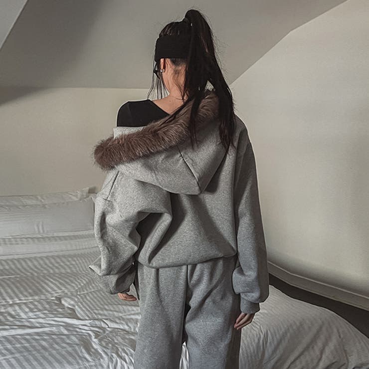 甘辛系ガールズ☆保温裏起毛！大きめファー付き英字ジップパーカーアウター | 17kg | 詳細画像18 