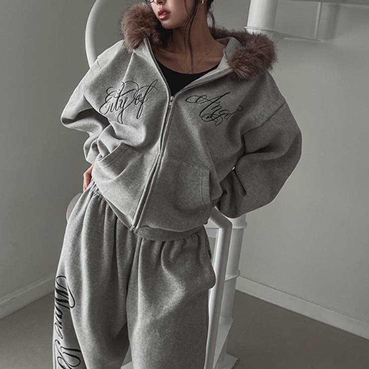 甘辛系ガールズ☆保温裏起毛！大きめファー付き英字ジップパーカーアウター | 17kg | 詳細画像20 