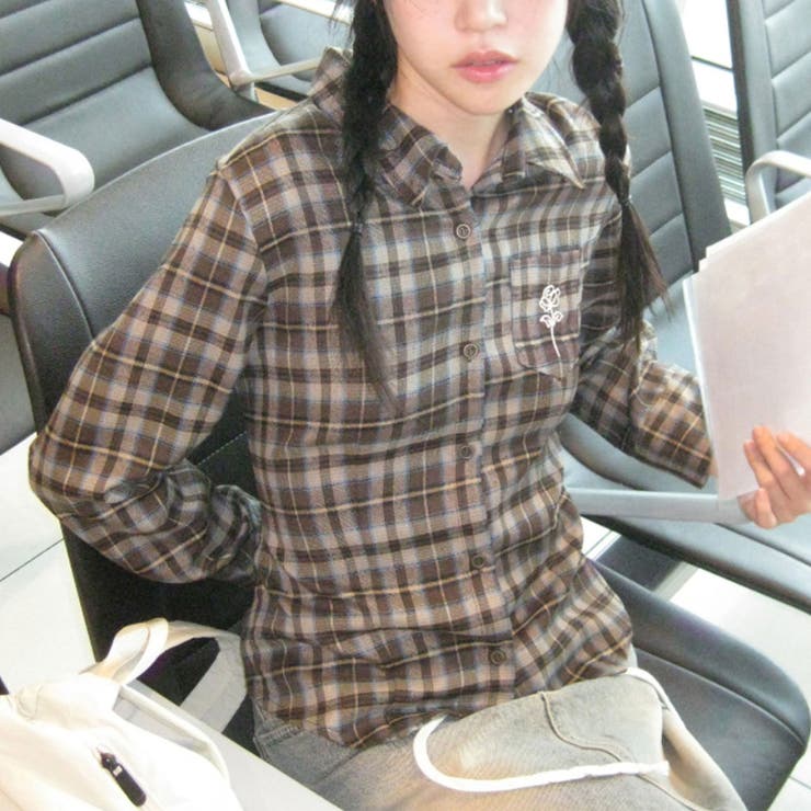 甘辛系ガールズ☆起毛チェック刺繍ローズタイトシャツ長袖 | 17kg | 詳細画像7 