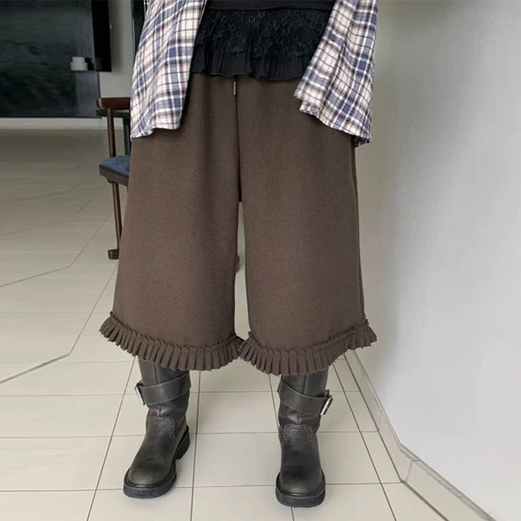甘辛系ガールズ☆厚手ウール風フリルプリーツ無 7分丈パンツ | 17kg | 詳細画像5 