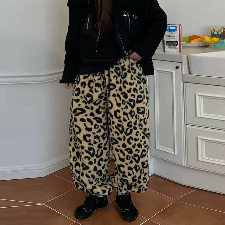 甘辛系ガールズ☆保温厚手 レオパードボアハーレムパンツ長ズボン | 17kg | 詳細画像1 