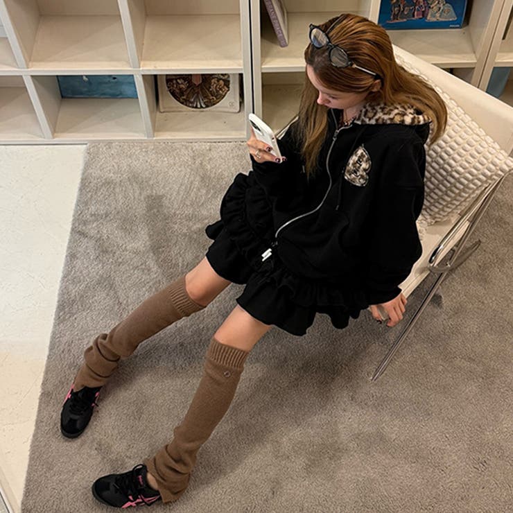 甘辛系ガールズ☆裏起毛厚手レオパード配色ワッペン英字パーカーアウター | 17kg | 詳細画像8 