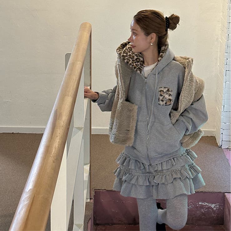 甘辛系ガールズ☆裏起毛厚手レオパード配色ワッペン英字パーカーアウター | 17kg | 詳細画像18 