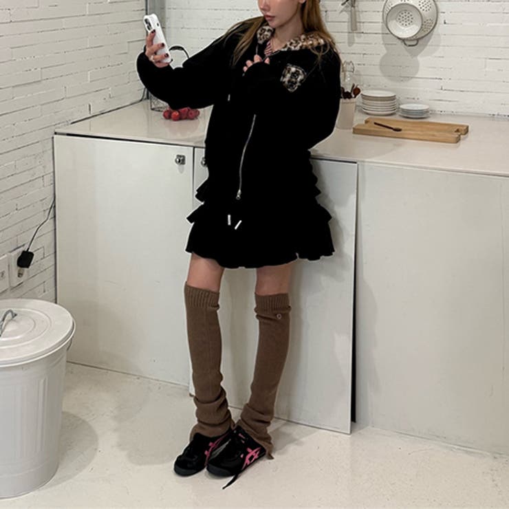 甘辛系ガールズ☆裏起毛厚手レオパード配色ワッペン英字パーカーアウター | 17kg | 詳細画像24 