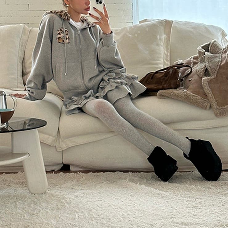 甘辛系ガールズ☆裏起毛厚手レオパード配色ワッペン英字パーカーアウター | 17kg | 詳細画像27 