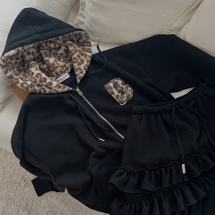 甘辛系ガールズ☆裏起毛厚手レオパード配色ワッペン英字パーカーアウター | 17kg | 詳細画像31 