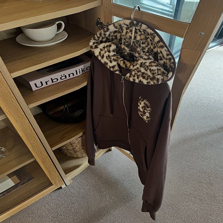 甘辛系ガールズ☆裏起毛厚手レオパード配色ワッペン英字パーカーアウター | 17kg | 詳細画像33 