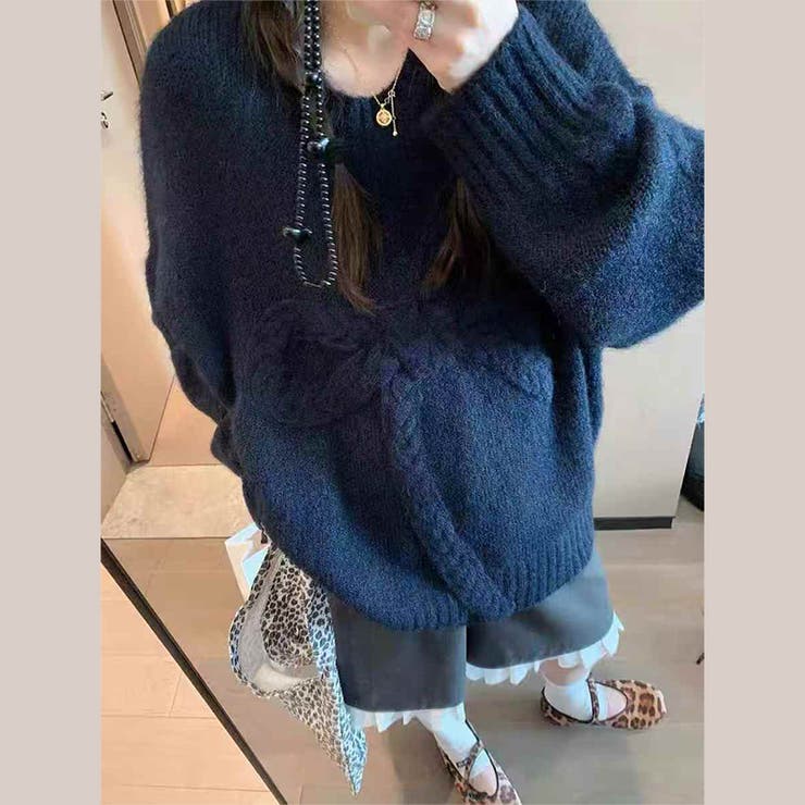 ゆるカワコーデ☆リボンニットこなれ感クルーネックセーター | 17kg | 詳細画像4 