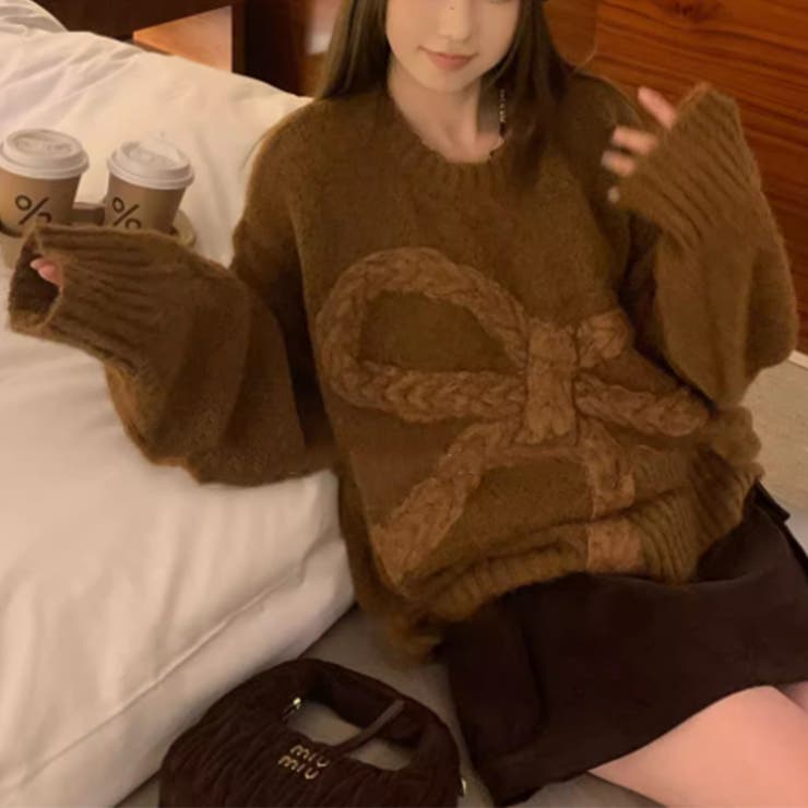ゆるカワコーデ☆リボンニットこなれ感クルーネックセーター | 17kg | 詳細画像7 