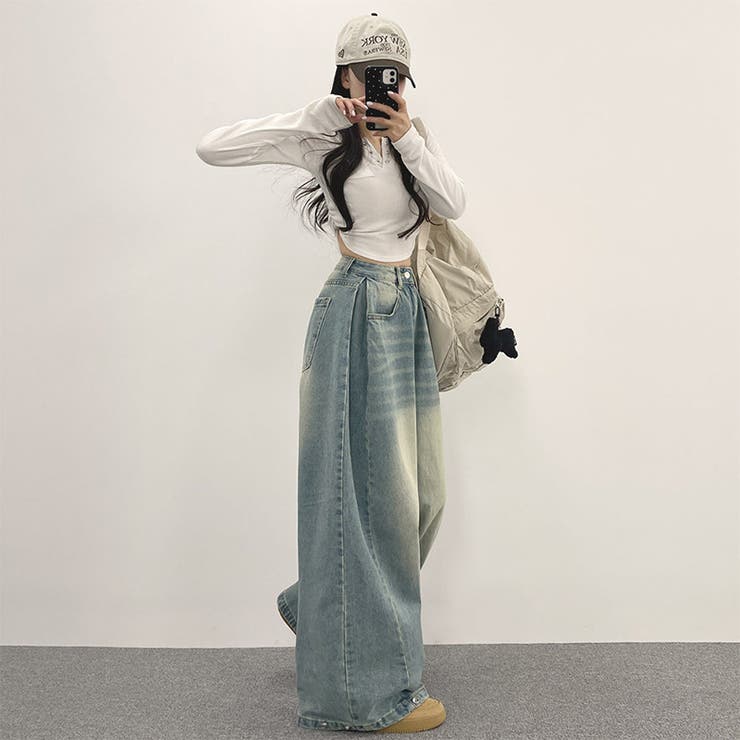 ユニセックス☆ヴィンテージ加工ワイドデニムパンツ | 17kg | 詳細画像15 