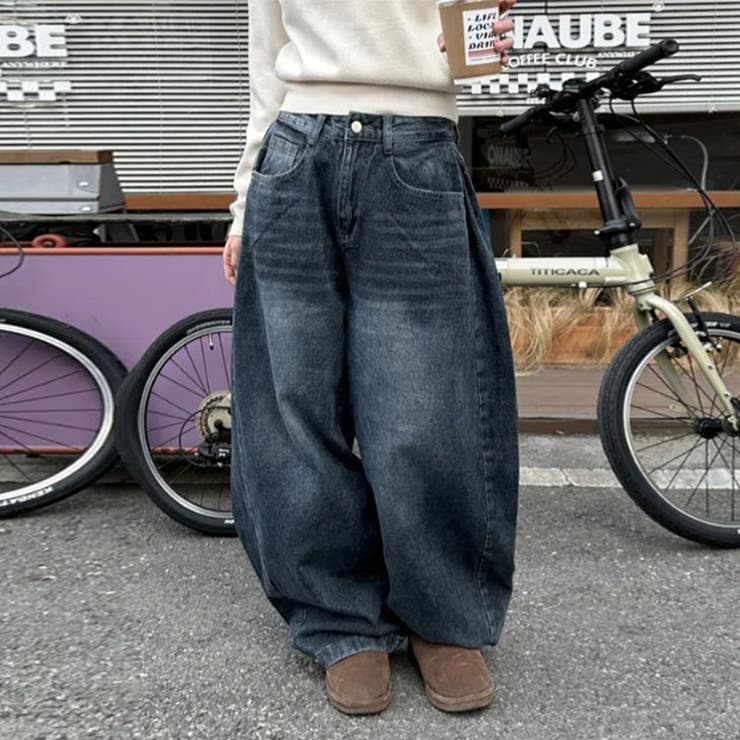 ユニセックス☆ヴィンテージ加工ワイドデニムパンツ | 17kg | 詳細画像2 