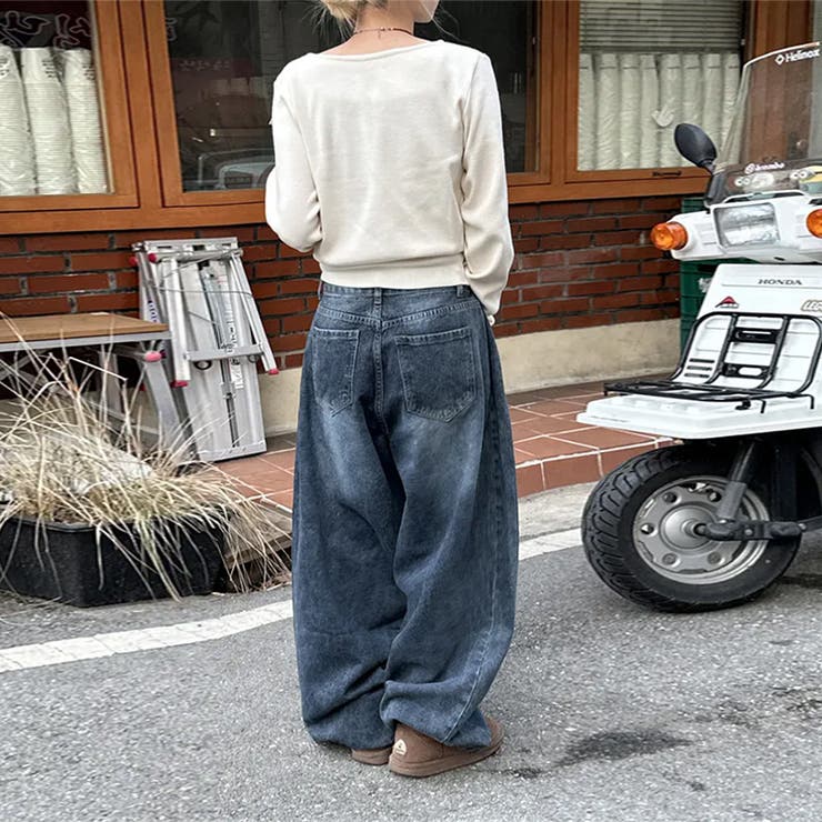 ユニセックス☆ヴィンテージ加工ワイドデニムパンツ | 17kg | 詳細画像34 