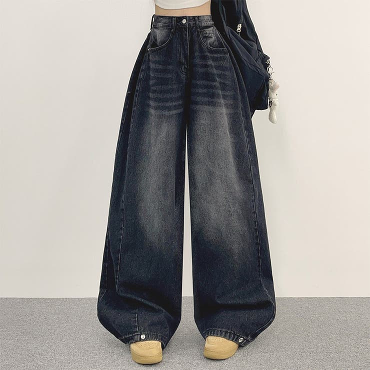 ユニセックス☆ヴィンテージ加工ワイドデニムパンツ | 17kg | 詳細画像37 